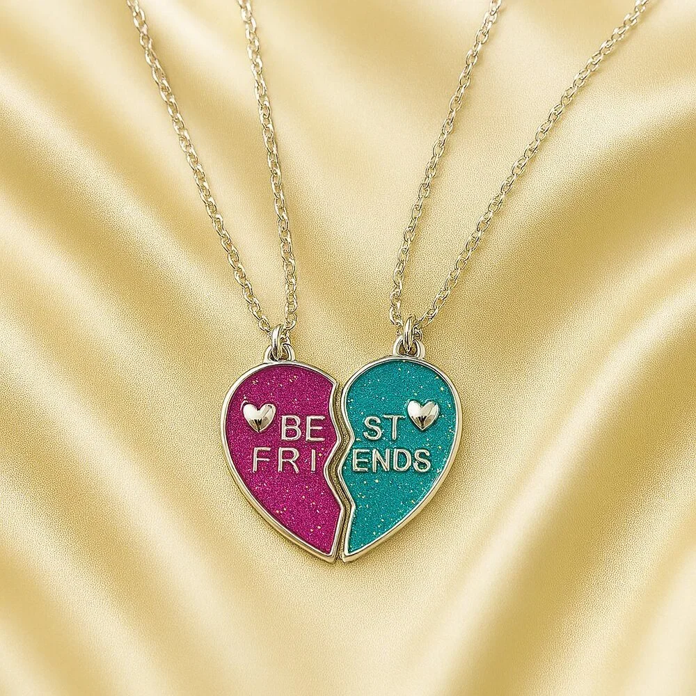 Silver Best Friends Broken Heart Necklace Set – Matching Split Pendant Jewelry
